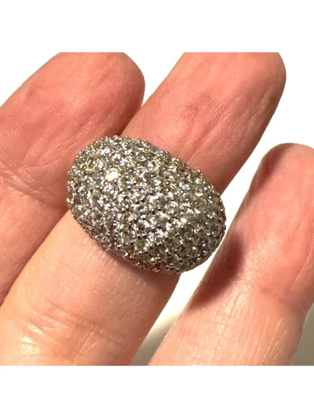 Sterling Silver 925 Pavé Cubic Zirconia Tapered Band Cocktail Ring Size 4.75